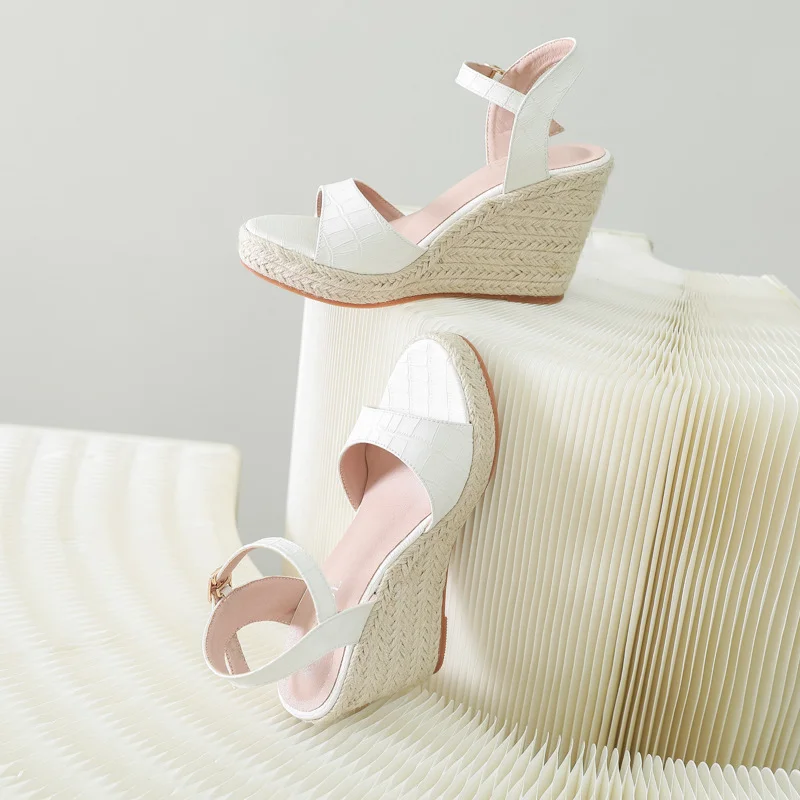 Wongn Wongn Summer Wedge Platform High Heel Sandals Straw Hemp Rope Large-Size Shoes