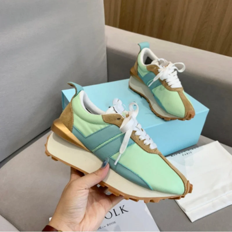 New Platform Casual Running Shoes Women Flat Mixed Color Lace Up Patchwork Sneakers Outdoor Walk Tennis Shoes Zapatillas Mujer