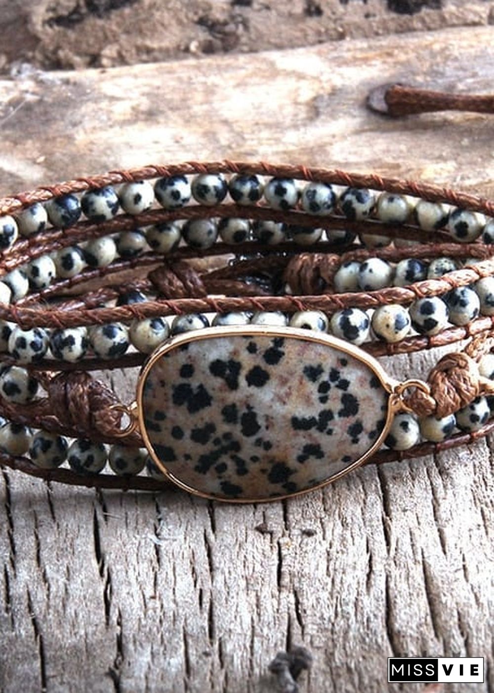 Boho Bracelet, RH 3 Layers Leather Wrap Bracelet, Natural Stones, Blue, Rose, Purple