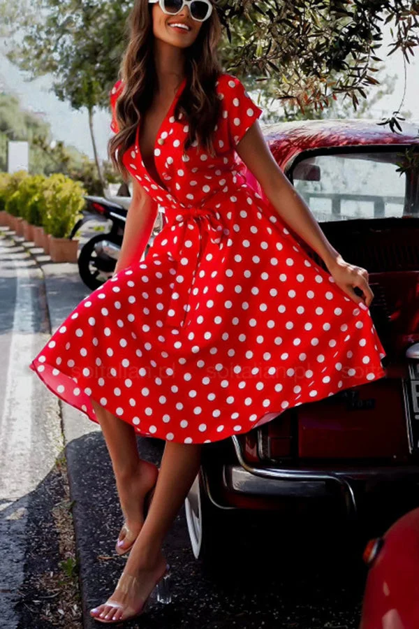 Aurielle Polka Dot Tie Front Midi Dress