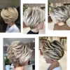 Short Ombre Blonde Wigs Pixie Cut Wig with Bangs, Glueless