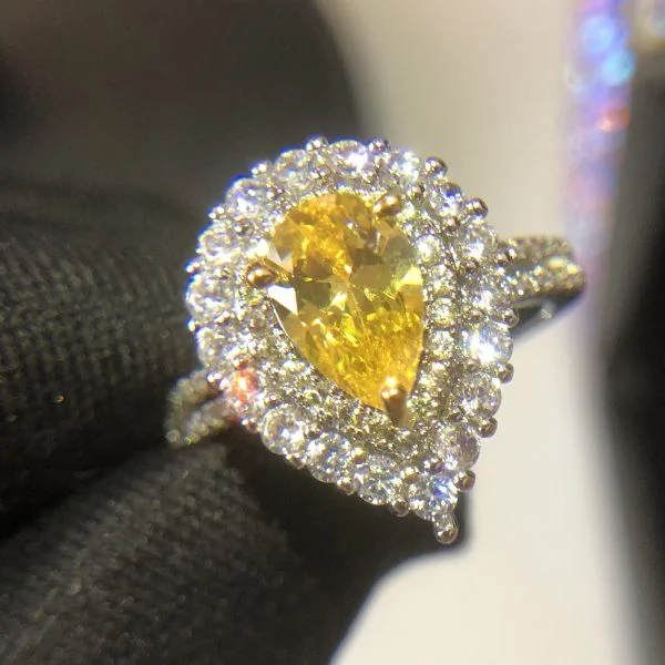 Natural Citrine Platinum Teardrop Ring