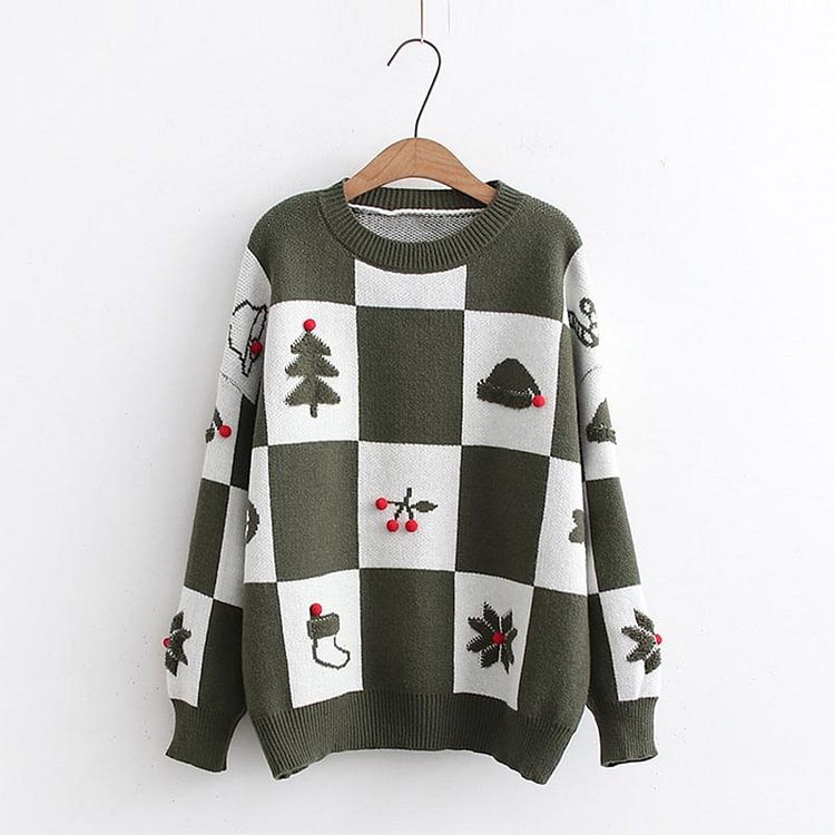 Christmas Colorblock Print Sweater - Modakawa modakawa