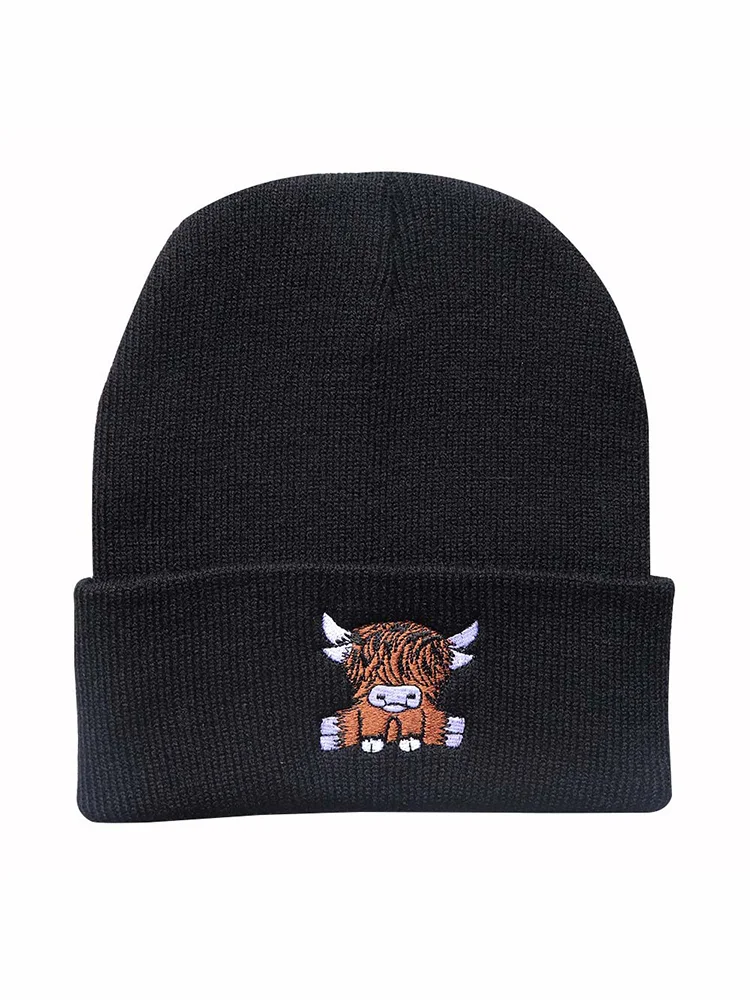 Cute Scottish Highland Cow Embroidered Beanie