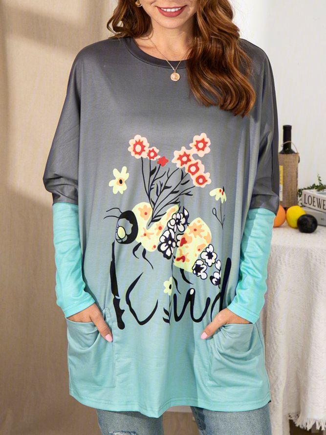 Printed Cotton-Blend Casual Crew Neck Sweatshirt