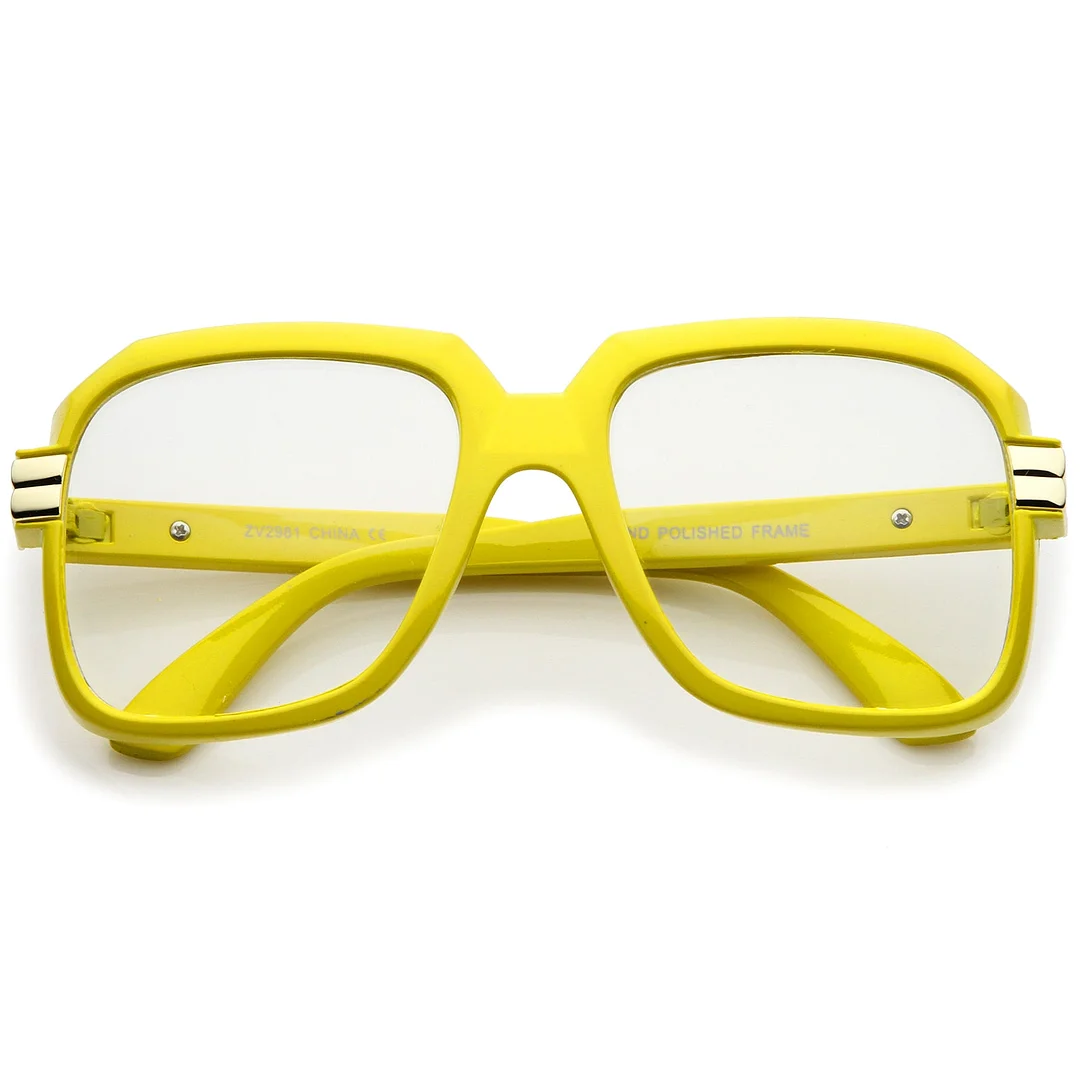 Large Colored Metal Accent Temple Clear Lens Square Glasses 55mm