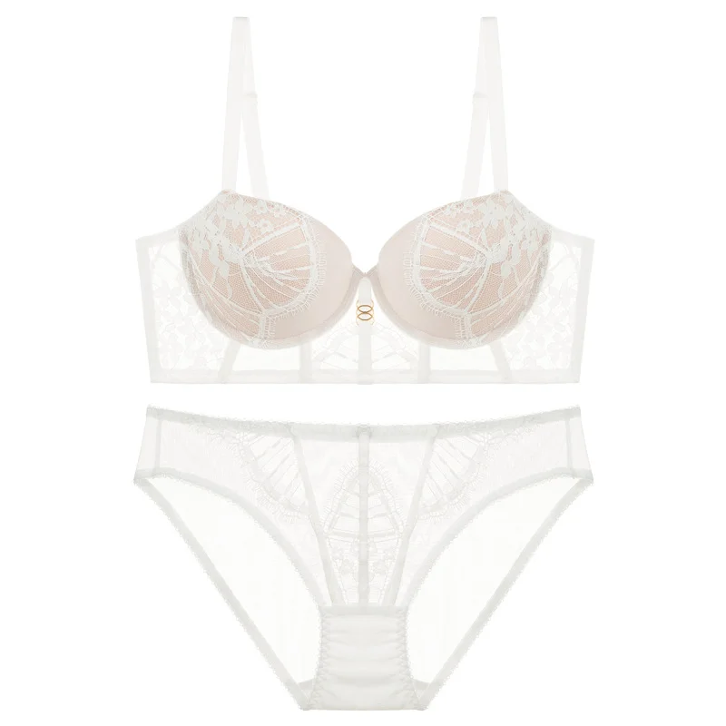 Brownm Sexy Clustered Lingerie Suit Lady Small Chest Dedicated Pure Lust Lace Bra Anti-Hanging Bra