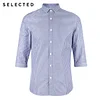 SELECTED Brand New casual 100%cotton stripes slim fit three quarter sleeves shirts men |418231517