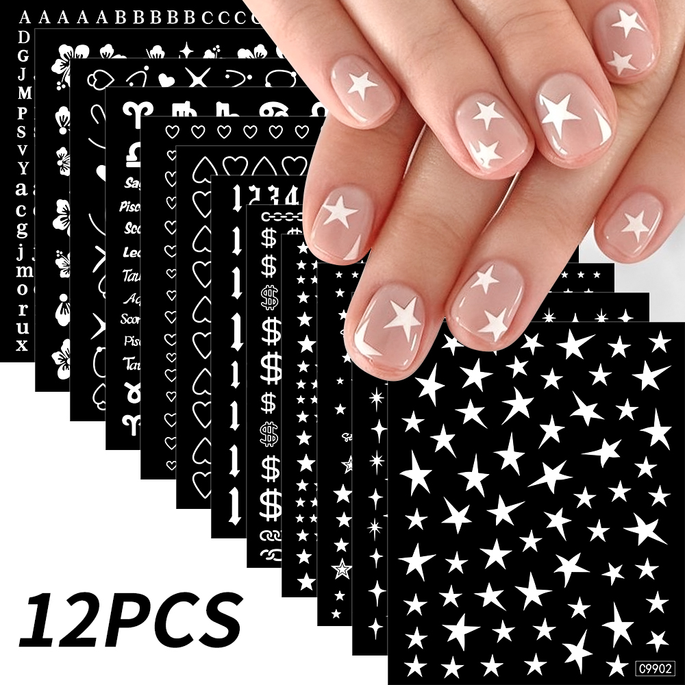 Bonusgor 12Pc Constellation Nail Stickers Pisces Aries Scorpio Alphabet Symbol 3D Bronzing Nail Art Sticker Self Adhesive Manicure Decals