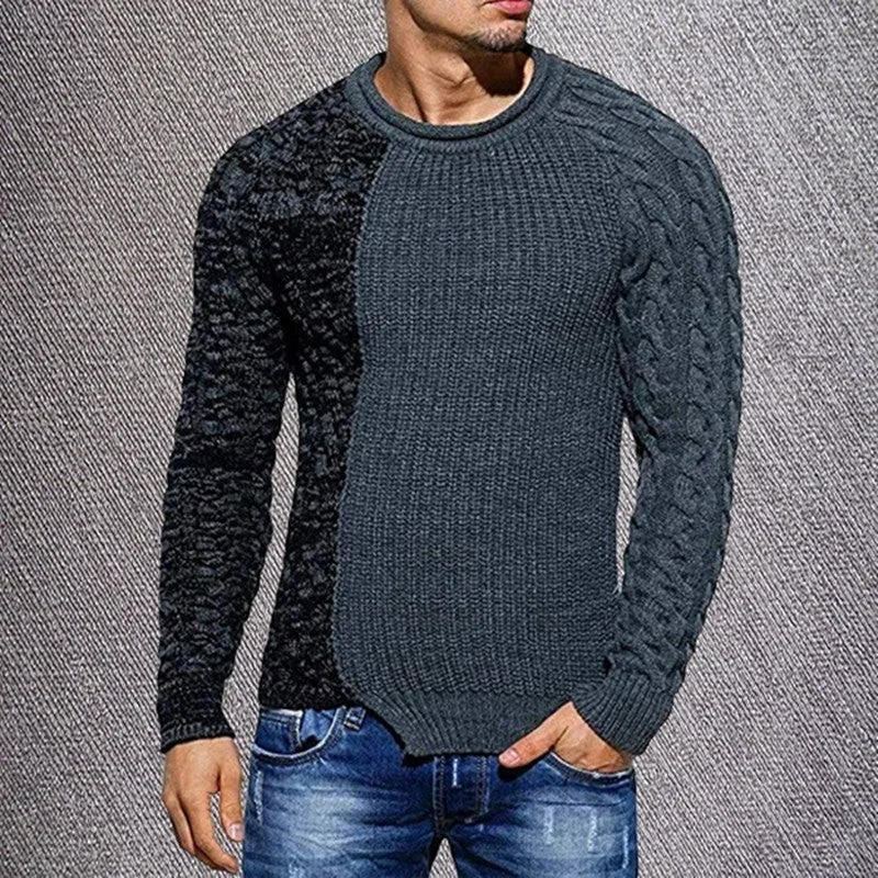 Men's Round Neck Patchwork Knit Sweater
