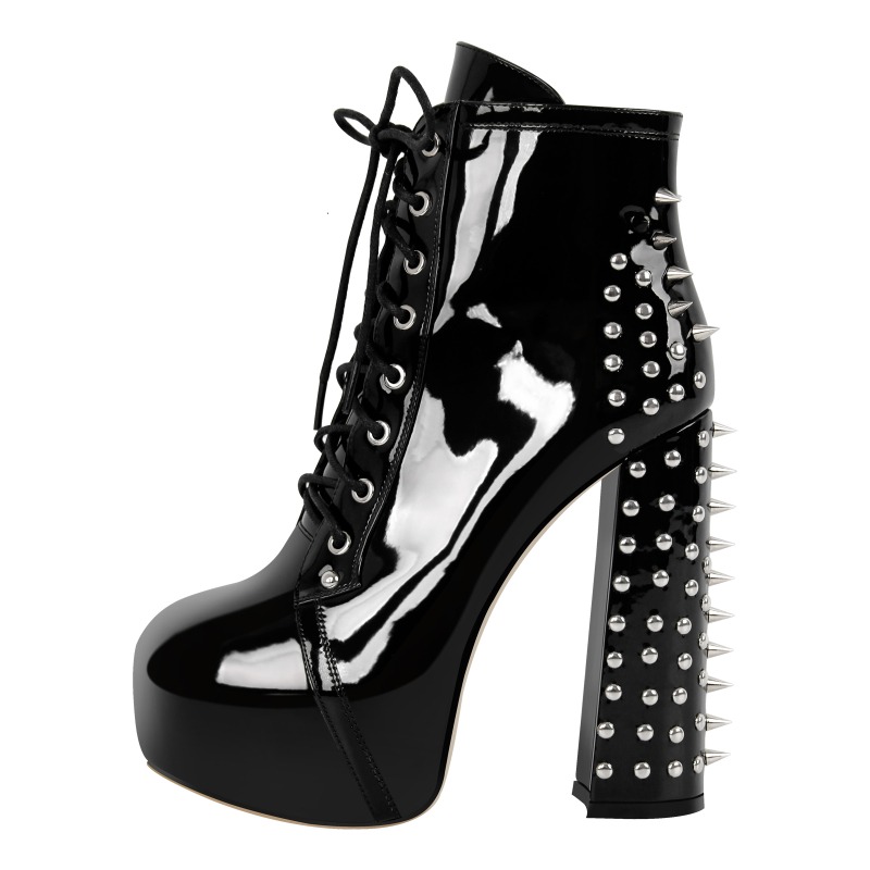 Punk Chunky Heel Platform Studded Ankle Boots