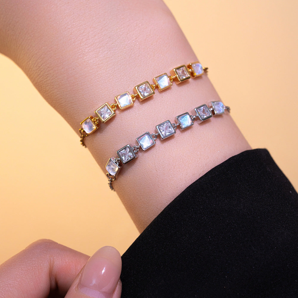 Fashion Square Cat'S Eye Zircon Bracelet Summer High-End Bracelet Niche Hand Jewelry For Women