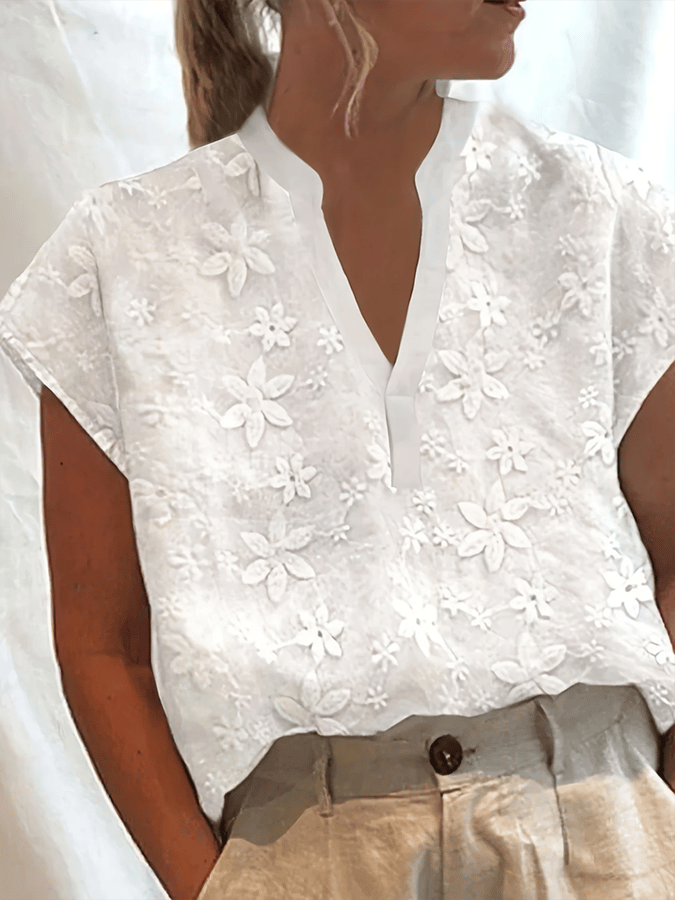 Women'S Casual V-Neck Floral Top Shirt 