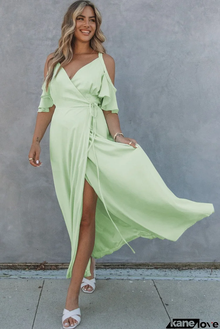 Cold Shoulder Flutter Sleeves Maxi Dress