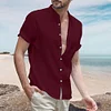 Gioiacombo™ Camicia a maniche corte in lino con colletto alla coreana estivo da uomo
