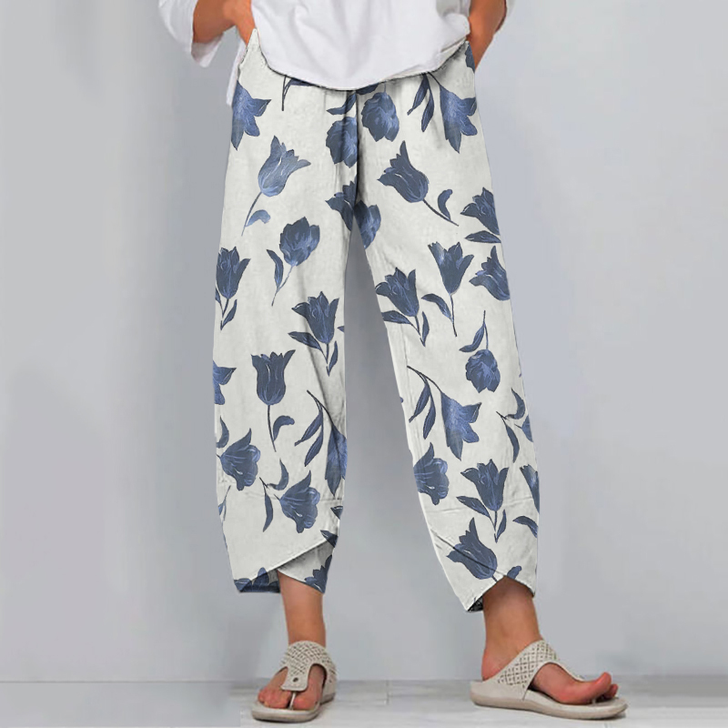 Comstylish Vintage Floral Print Loose Casual Pants