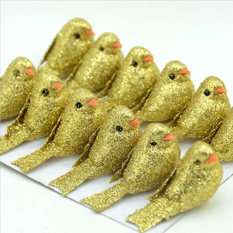4pcs/lot Cheap Mini Artificial Glittering Foam Birds Home Wedding Party Decorative Handicraft Diy Gift Box Accessories