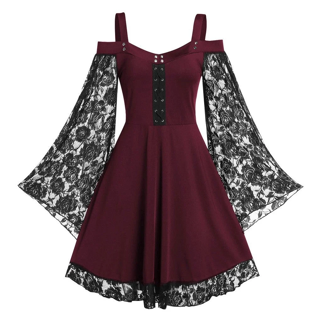 Women's Plus Size Dress Lace Sling Tube Top Gothic Retro Dress