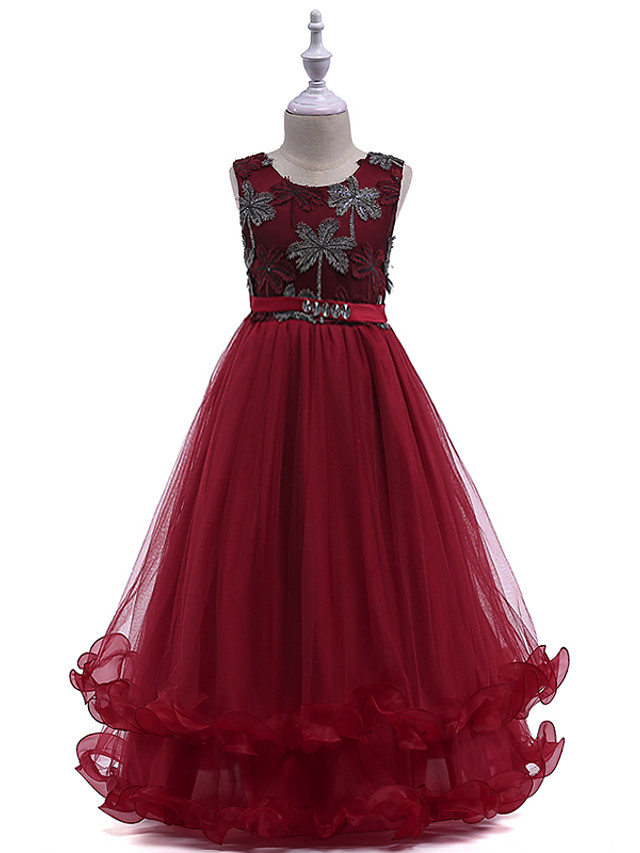 Bellasprom Sleeveless Jewel  Long Length  Flower Girl Dress Lace  Tulle with Crystals Bellasprom