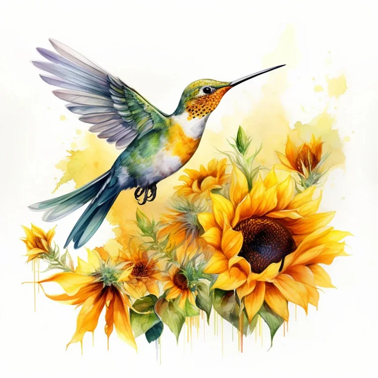 Sunflower Hummingbird 35*35CM (Canvas) Full Round Drill Diamond Painting gbfke