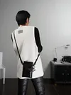 Deep V-neck Loose Pure Merino Wool Knitted Vest--Dark gray/White