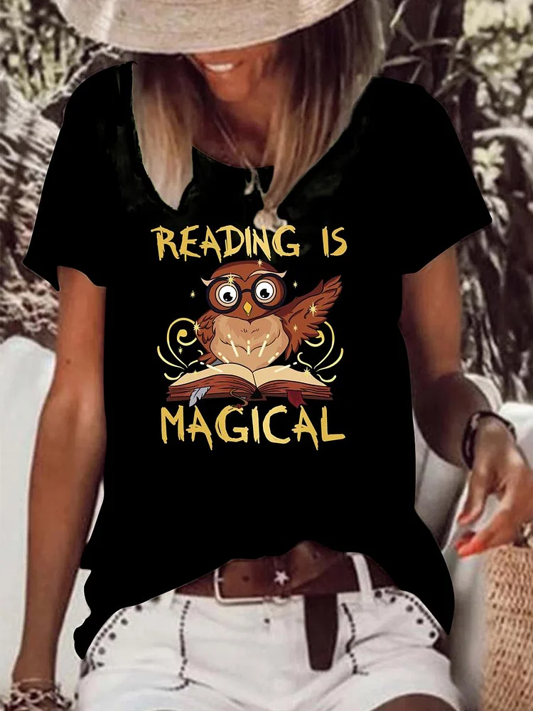 Reading Is Magical Book Lovers Raw Hem Tee-Annaletters