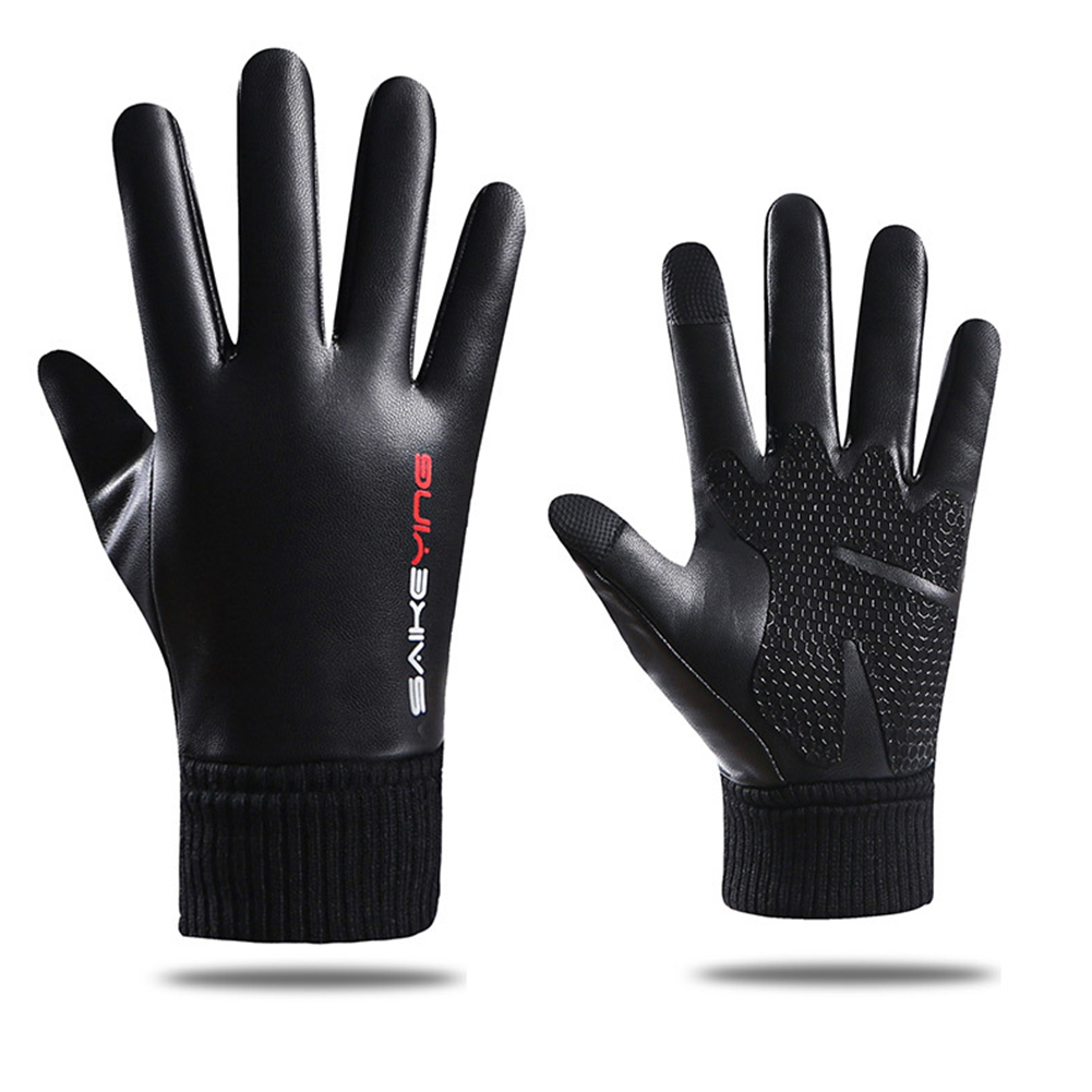 

1 Pair PU Leather Cycling Warm Gloves Touch Screen Waterproof Fleece Gloves, 501 Original