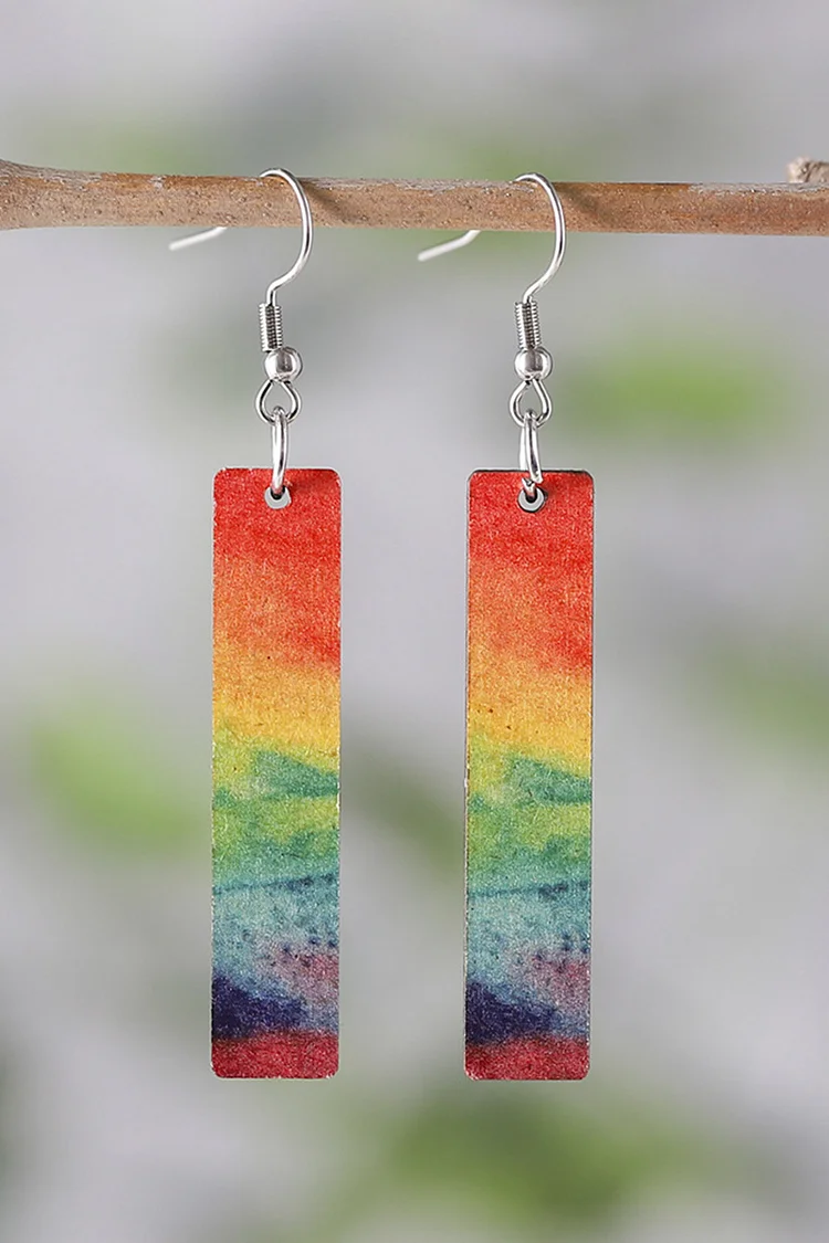 Fashion Multicolor Gradient Oil Painting Rainbow Long Earrings
