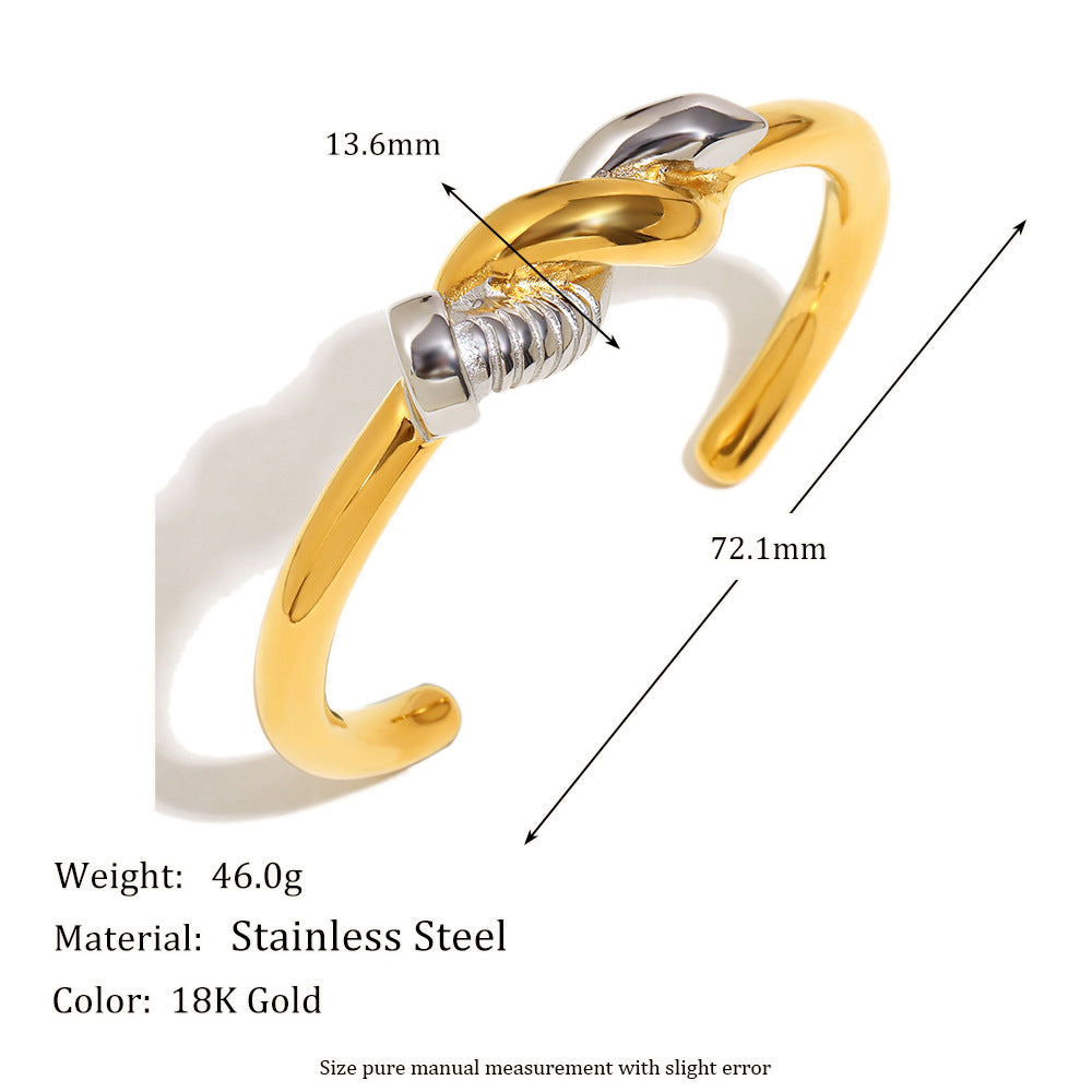 Personalized Stainless Steel 18K Gold Plated Twisted Screw Knotted Open Ring Bracelet