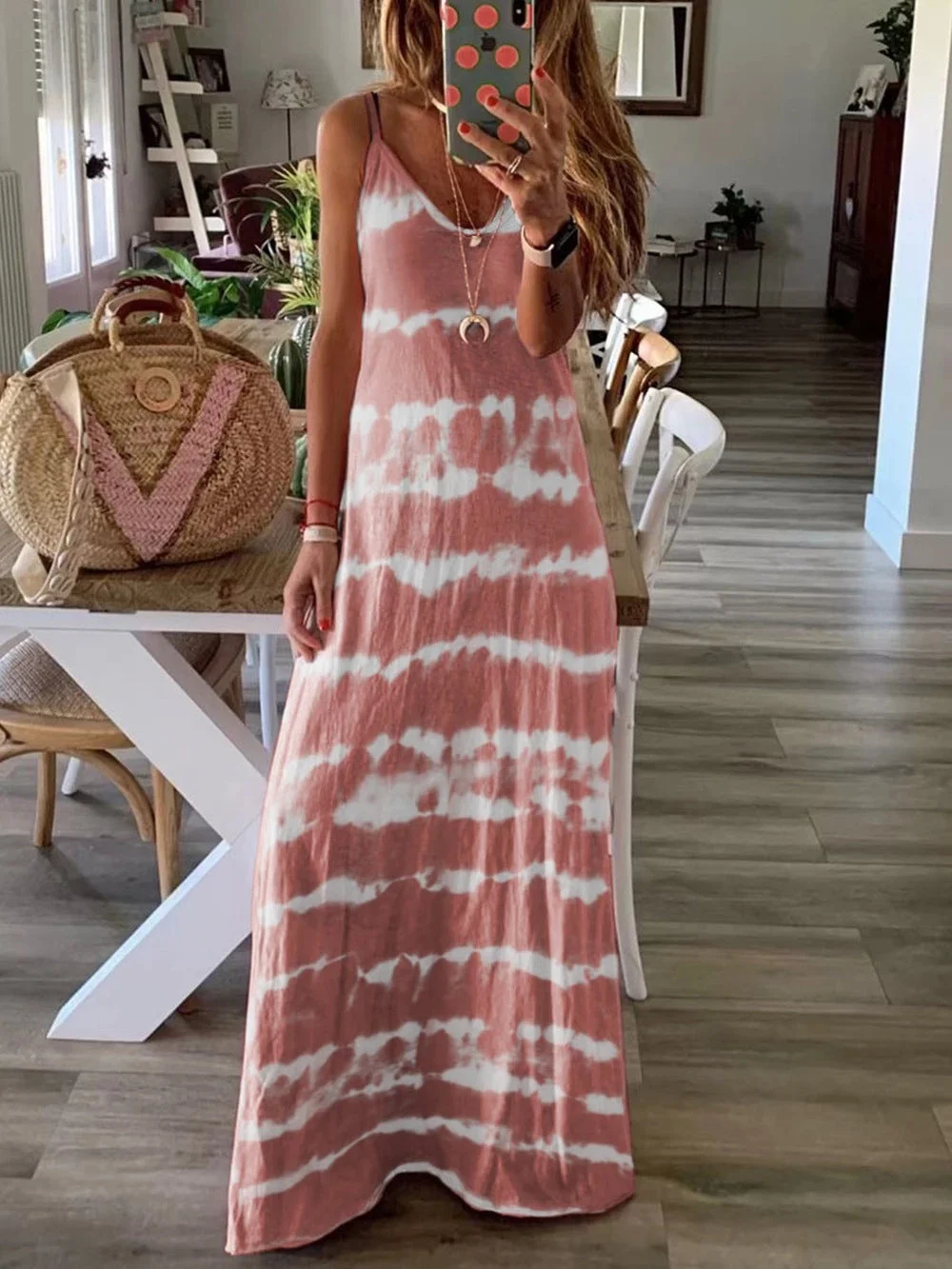 Uveng Neck Stripes Striped Straps Long Dress