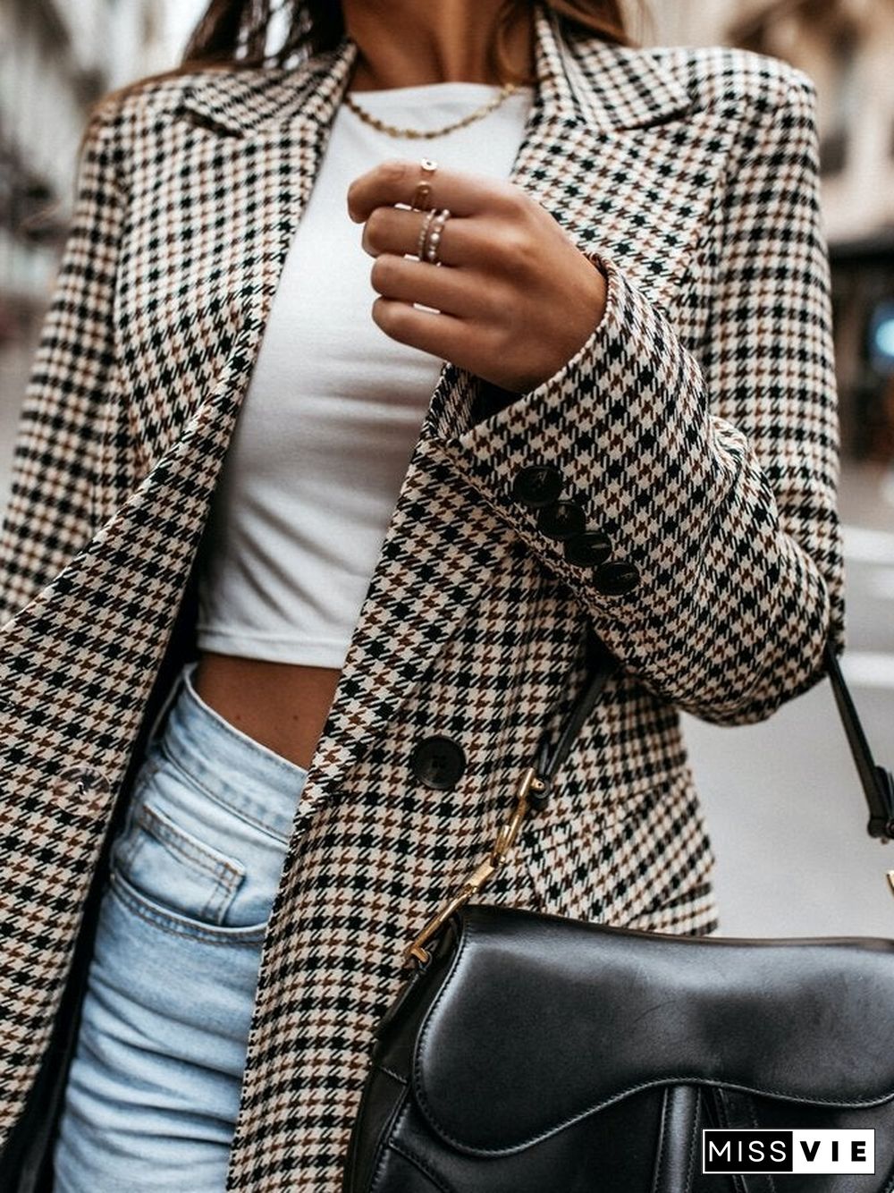 Checkered/Plaid Shift Long Sleeve Outerwear