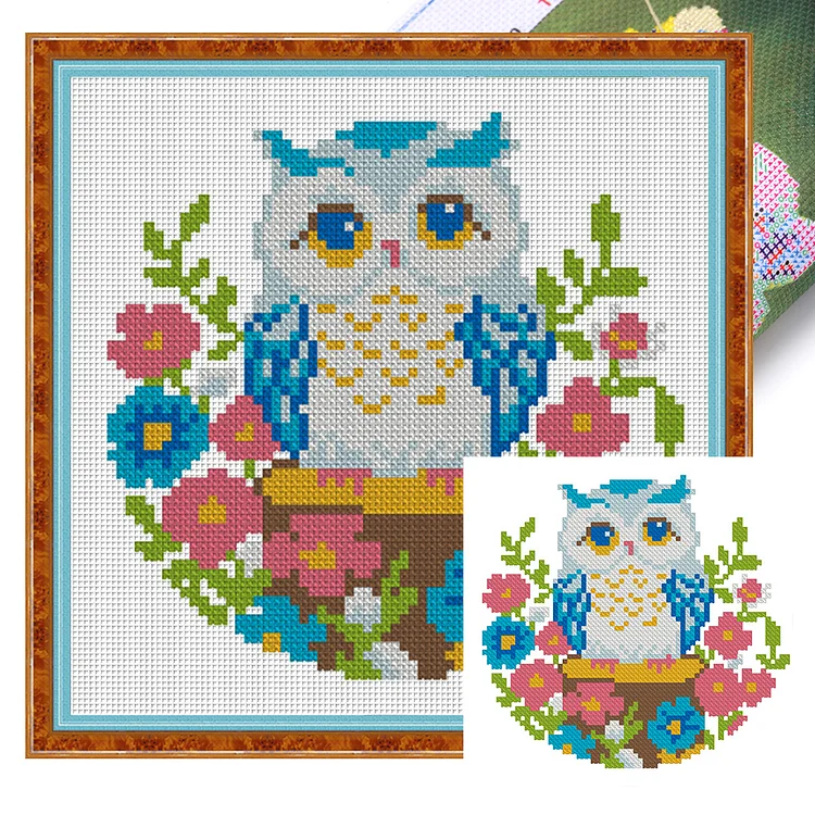 【Mona Lisa Brand-Cotton】Cute Owl 24*24cm 11CT Stamped Canvas Cross Stitch gbfke