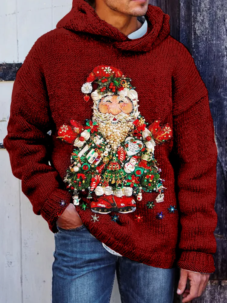 Men's Vintage Jeweled Santa Art Cozy Sweater