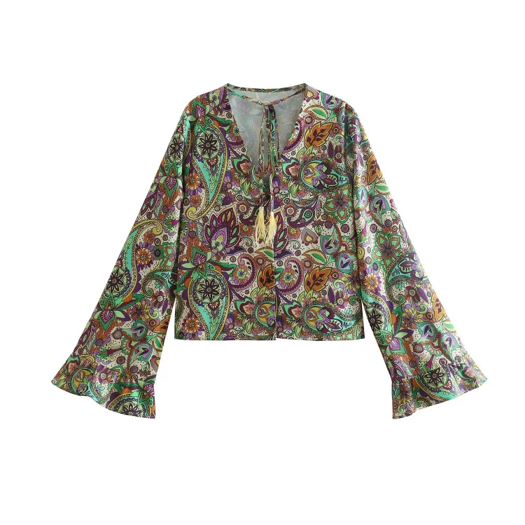 New Temperament Vacation Style V Neck Horn Sleeve Two Piece Set