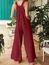 Loose Solid Color Wide Leg Jumpsuits