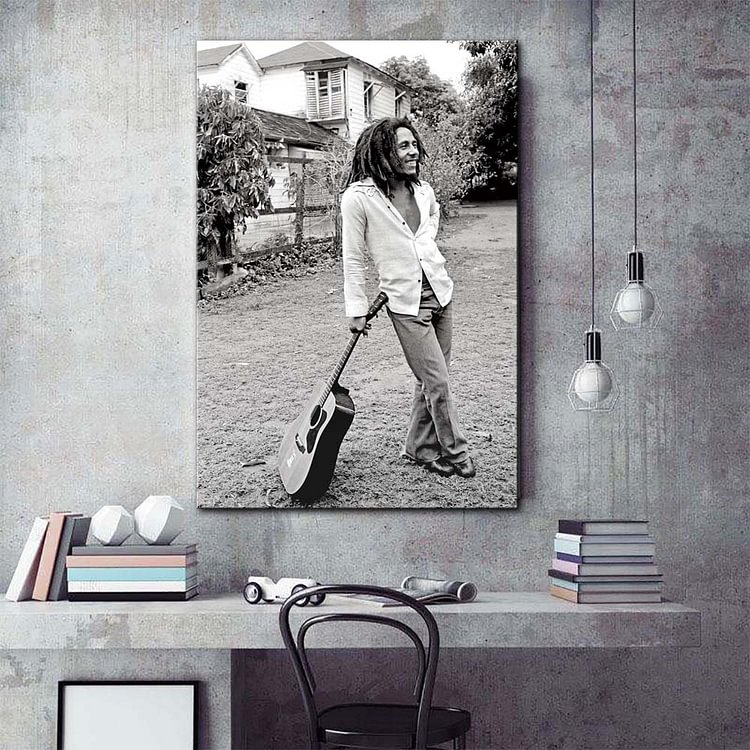 bob marley leaning on guitar poster