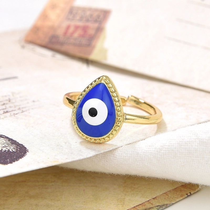 Fashion Water Droplets Eye Copper Enamel Open Ring 1 Piece