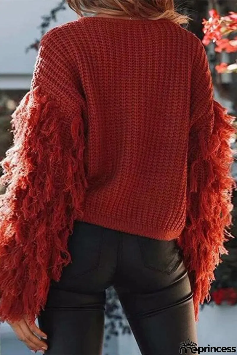 Casual Solid Tassel O Neck Sweaters(4 Colors)
