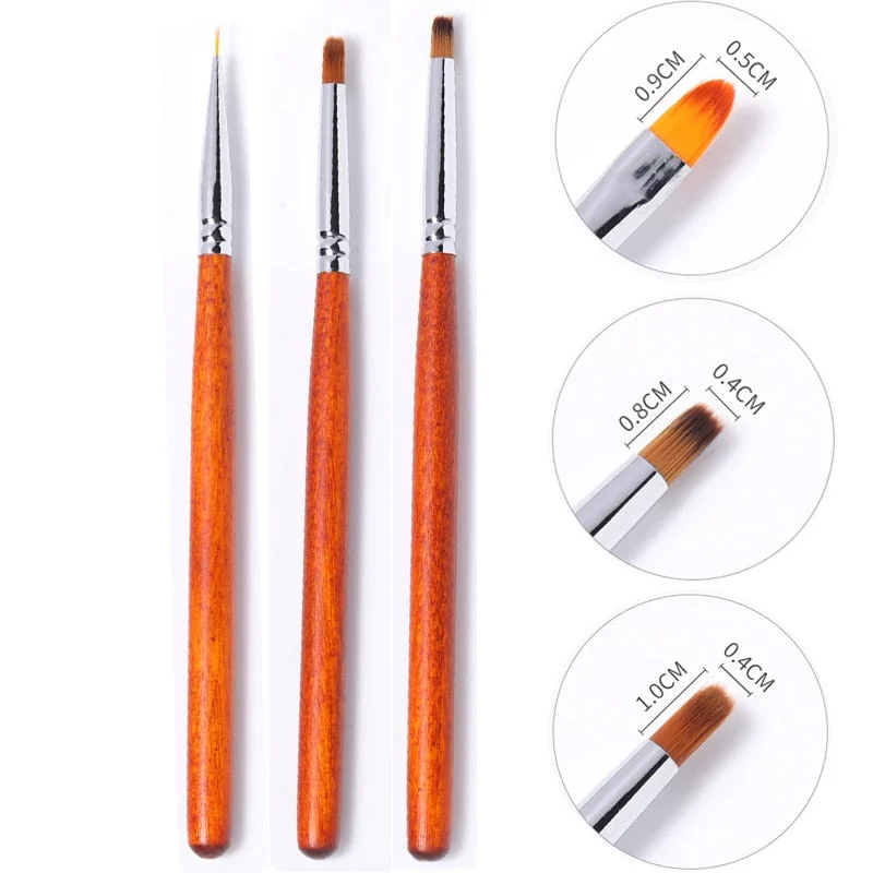 3pcs/Set Nail Brush Nail Art Acrylic Liquid Powder French Stripes Lines Liner Painting Design Brush Dotting Picking Pen Tool-Nail Inspo