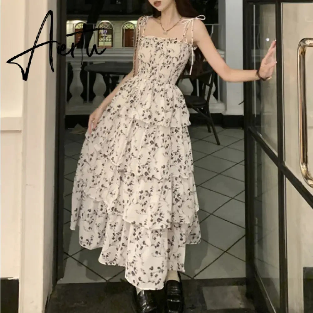 Aiertu  Y2k Fairycore White Graduation Dress Women Korean Style One Piece Slip Floral Dresses Vintage Long Prom Vestidos Summer Aiertu