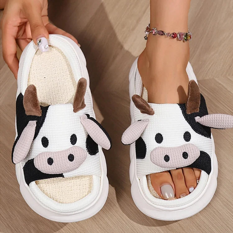 Cozy Cow Linen Slippers 