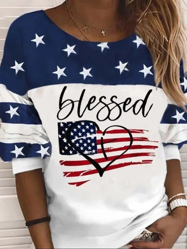 Women's NationalFlag Blessed Faith Print Casual Sweatshirt