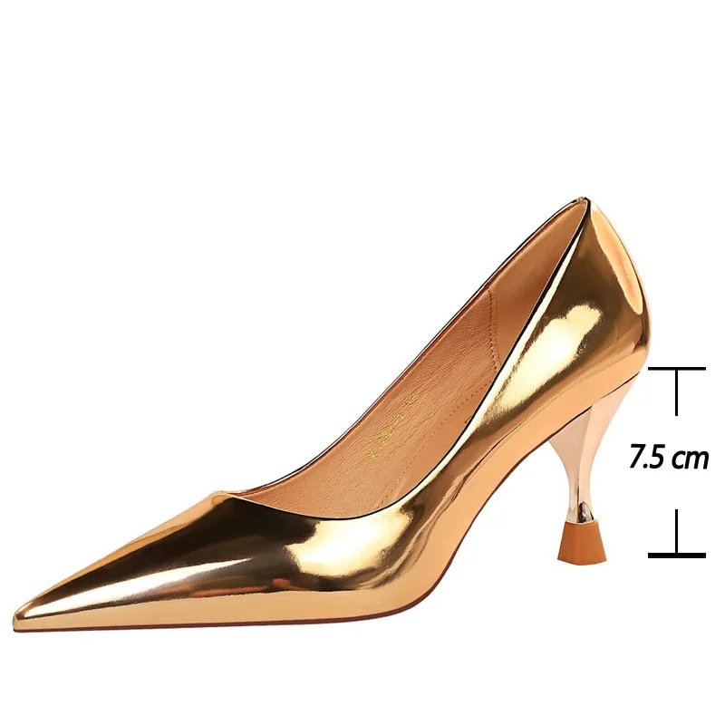 BIGTREE Shoes Patent Leather Woman Pumps Kitten Heels Metal Heel Women Shoes 2022 New Wedding Shoes Fashion Sexy Women Heels