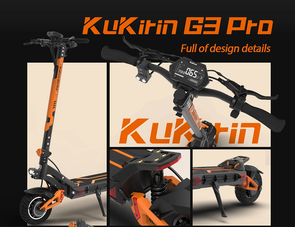 KuKirin G3 Pro 2024版 1200W*2电机越野电动滑板车 10英寸轮胎 52V 23.2Ah可拆卸电池 续航里程80公里 最高时速65公里/小时 双液压减震系统 IP54防水 双液压刹车