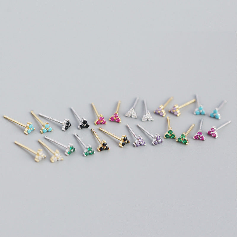 925 Sterling Silver Leaf Silver Diamond Inlay Stud Earrings