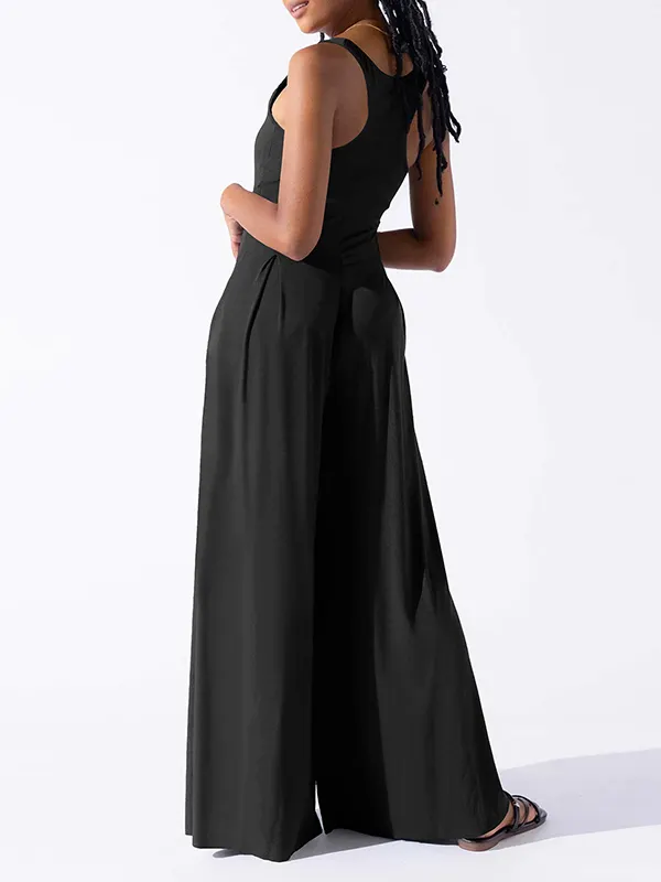 9029 Black Sleeveless Pleated Jumpsuit