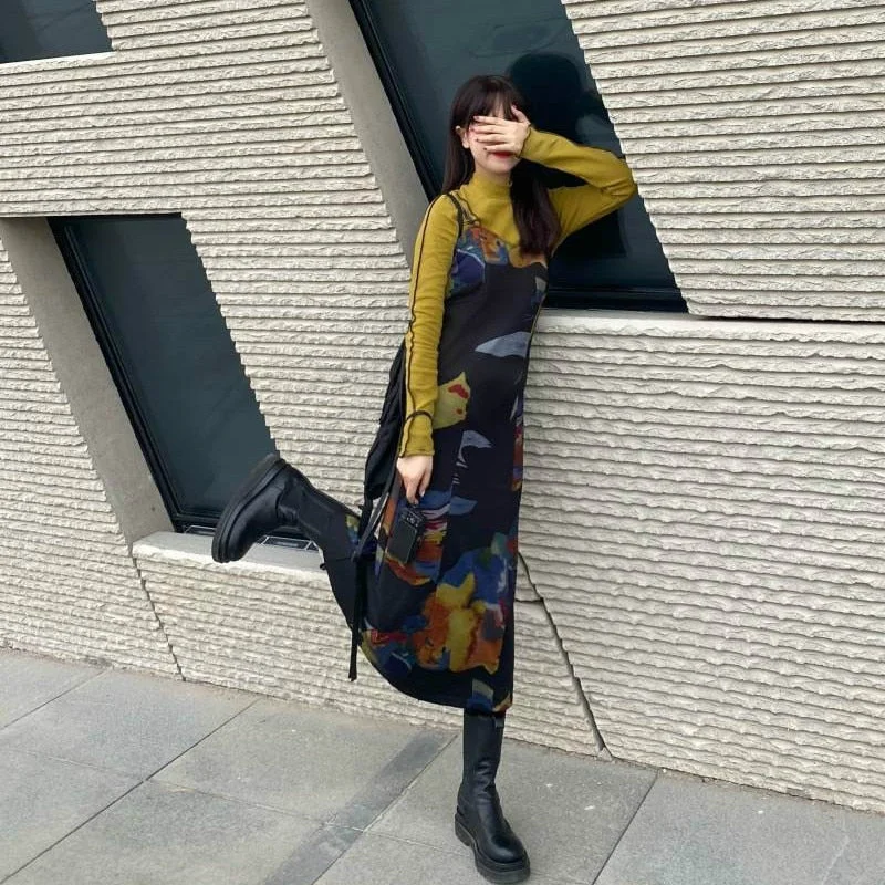 Vintage Tie Dye Slip Y2k Dress Long Japanese Harajuku Retro Summer Verano Dresses for Women 2023 Sundress Japan Outfits