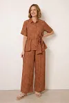 Wholesale Matching Sets, Rust Co-ord Set, SS2027 Women Fashion, Peplum Shirt Set, Boutique Clothing Wholesale