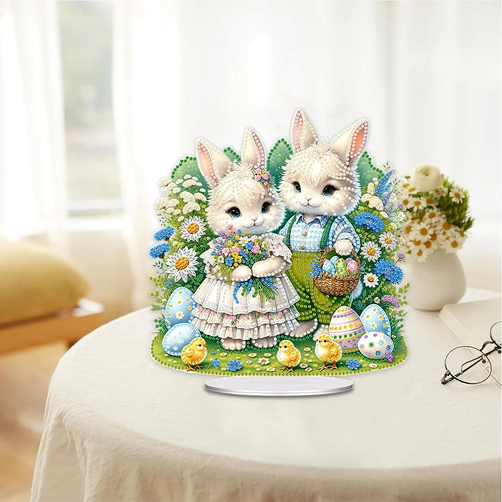 5D DIY Easter Egg Rabbit Diamond Painting Acrylic Tabletop Ornaments for Home Decor