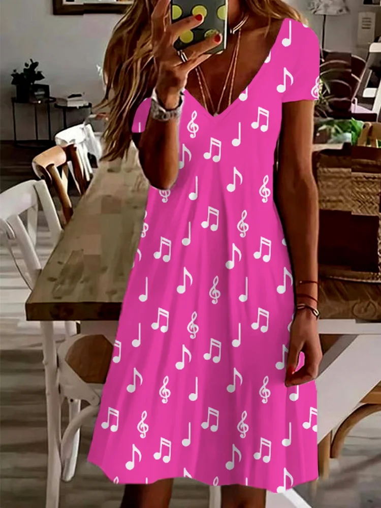 Cute Music Notes Graphic A Line Midi Dress